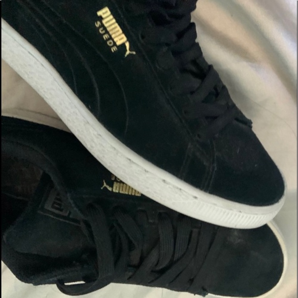 Black and Gold Suede Puma Sneakers